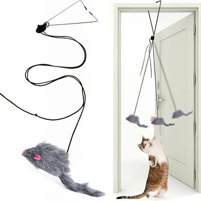 Simulationsmaus für Katzen, lustiges, selbstaufhängendes Katzenspielzeug, einziehbarer Katzenstock, Kratzseil, Maus, interaktives Katzenspielzeug, Katzenbedarf