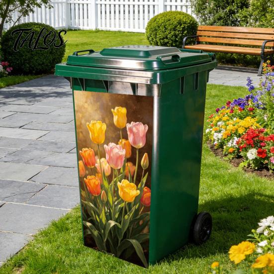 Realistic Flower Print Bin Art Floral Trash Can Stickers, Waterproof Self‑Adhesive Decals, Vintage Pattern Decor Weather Resistant Mailbox Adhesive
