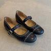 Sheepskin Version~ Round Head Rivet Mary Jane Women's Shoes Shallow Mouth One-word Buckle Single Shoes Versatile Flat Ballet Shoes