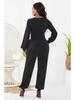 V-Ausschnitt Laternenärmel Weites Bein Jumpsuit für Damen - Herbst/Winter Mode