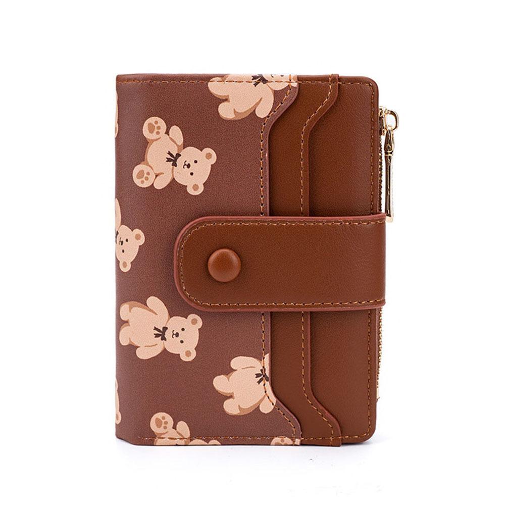 Dámská kreslená peněženka s medvídkem s velkokapacitní kapsou na mince, skládací multifunkční kabelka se spojkou