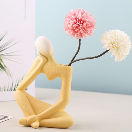 Yousheng Ceramiczny Wazon Myśliciel Serce Wycięte Pusty Wazon w Kształcie Człowieka Abstrakcyjna Sztuka Wazon Dekoracyjny na Dom Biuro Biurko Półka Ekspozycyjna