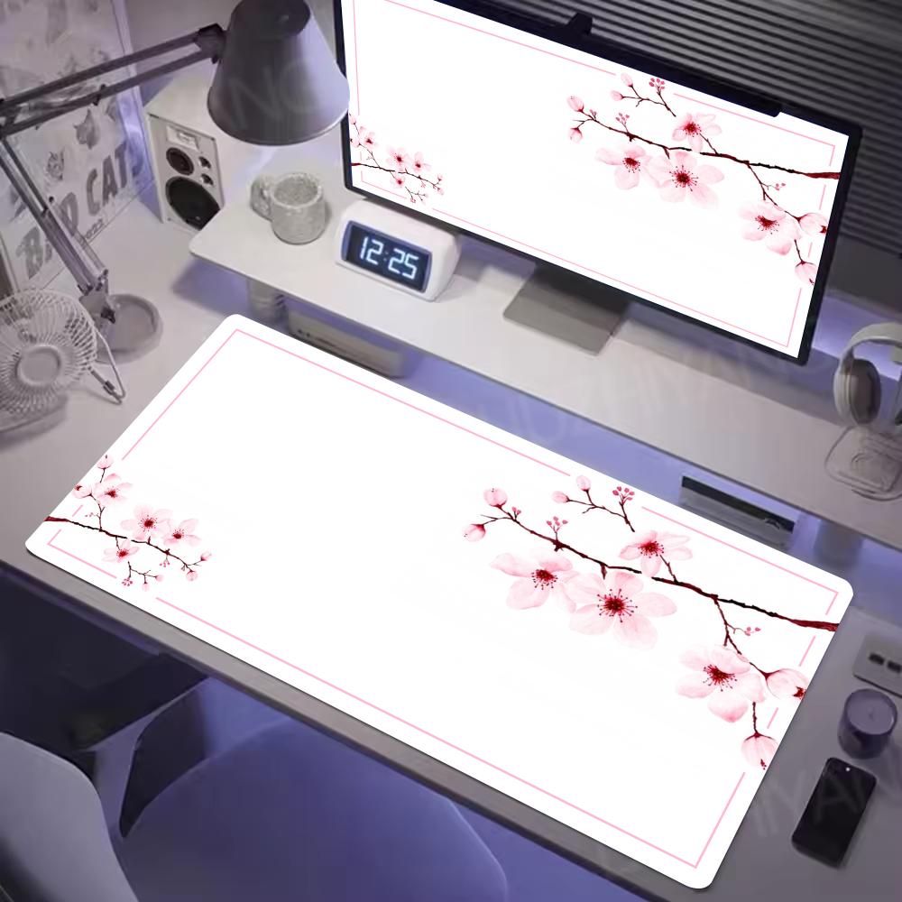 Pink cherry blossoms Mouse Pad Large Gaming Office Stitched Edges Non-Slip Rubber Base Extended Keyboard Mousepads Long Desk Mat
