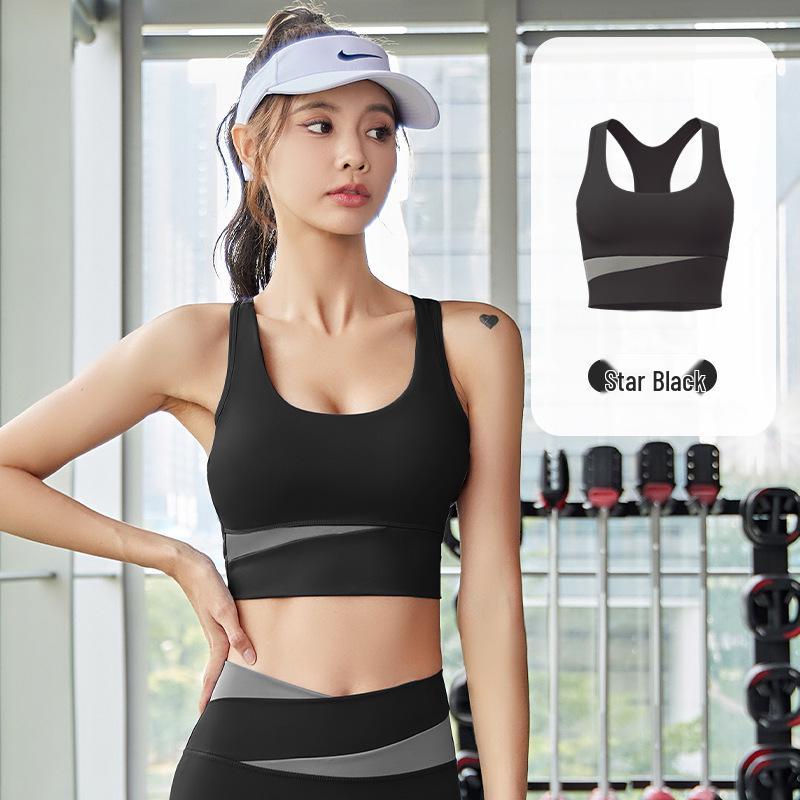 Peach Color Block High-Intensity Shockproof Sports Bra with Beautiful Back Design, No Pads Needed