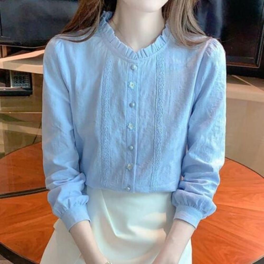 Navava Women Frill Flower Embroidery Long Sleeve Blouse Nb2460