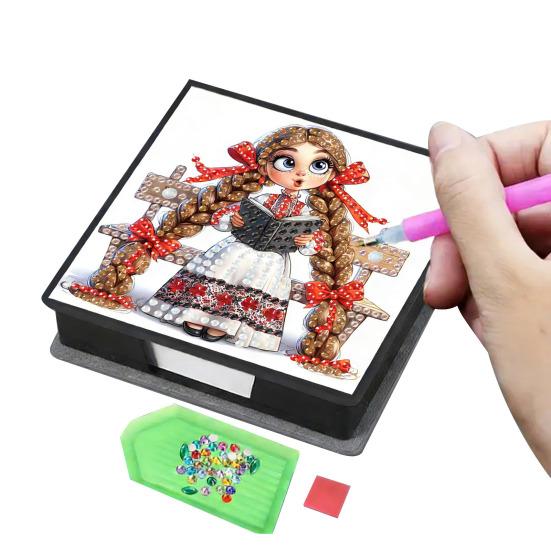 DIY Note Box Diamond Art Kit Sticky Note Holder Craft Set Diamond Art Project Memo Pad Holder DIY Kit for Gift And Home Office Desk Decor