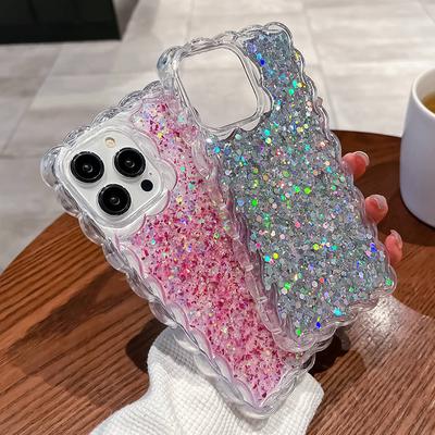 Luxus glänzende Glitzer Pailletten Handyhülle für iPhone 14 13 12 11 Pro Max 14 Plus 14pro Max stoßfeste wellige Stoßstange Silikonhülle