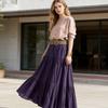 Damen Maxirock Hohe Taille Weiter Saum Langer Rüschen-Patchwork-Rock Einfarbige Arbeit Freizeit Reisen