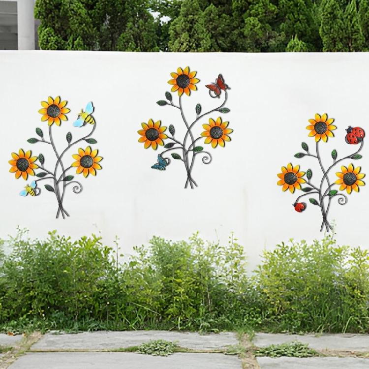 Outdoor Metal Sunflowers Wall Hanging Decors Handmade Iron Weather Resistant Ornament For Patios Balconies Decoration