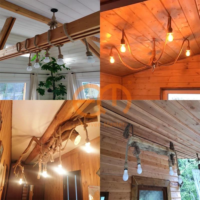 1/2/3/4/5 Head Vintage Hemp Rope Pendant Light Retro Loft Industrial Hanging Lamp Edison Bulb Lamp Home Light Decoration