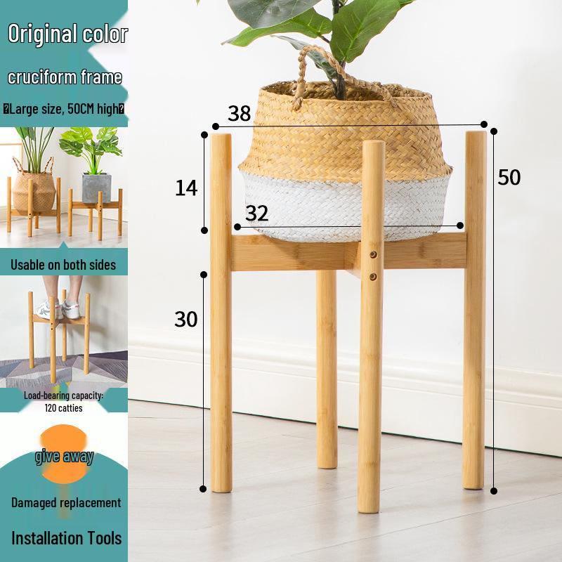 Nordic Wooden Flower Stand for Living Room/Balcony - Floor-standing Cross Plant Holder for Pothos & Flowers