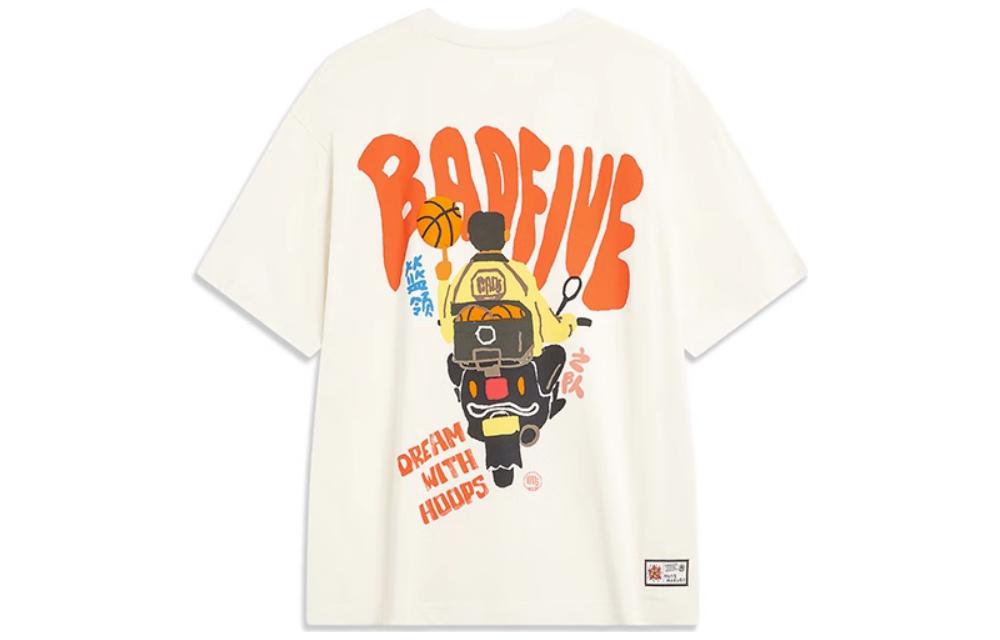 Li Ning BADFIVE T Shirts Unisex Ecru Crew Neck Moderate Straight Fit AHST901-1 XL