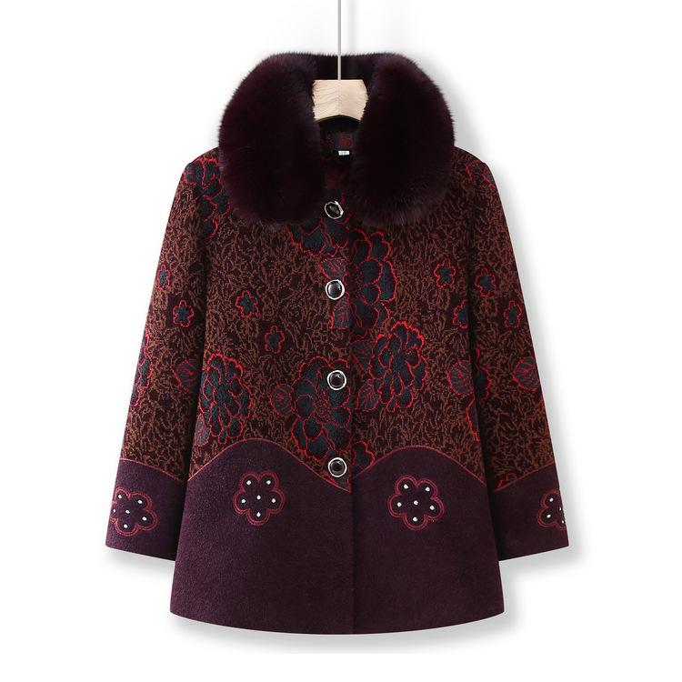 

Пожилая бабушка осенняя одежда шерстяное хлопковое пальто 60-летняя женщина среднего и пожилого возраста жена плюс бархатное утолщенное шерстяное материнское зимнее пальто 5XL фиолетовый