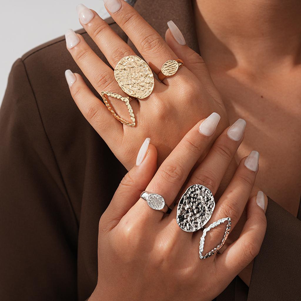 Three-piece Pleated Geometric Hollow Open Ring Niche Jewelry
