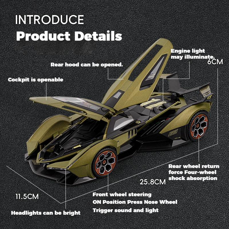 1/18 Lamborghini Vision Gran Turismo V12 GT Diecast Alloy Children's Toy Car Holiday Present High Simulation Collectibles Home Interior Gift