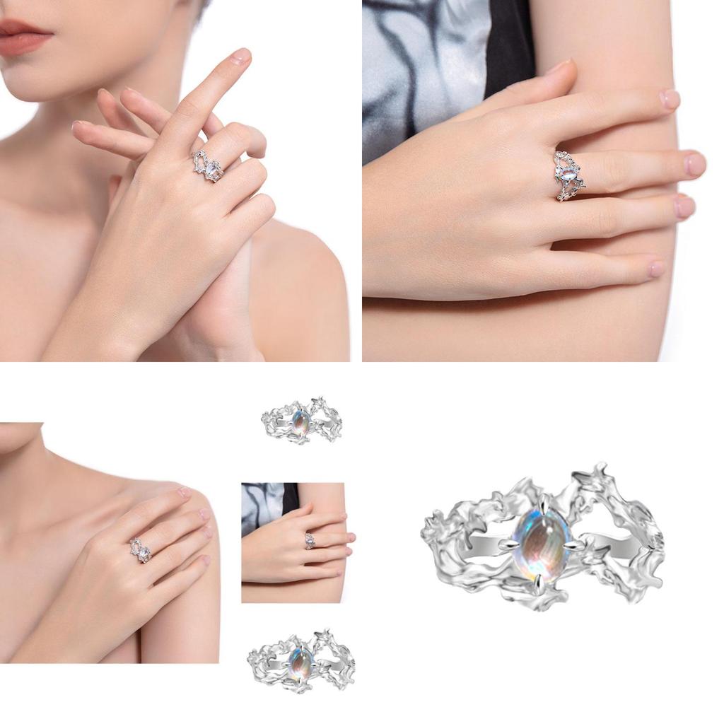 Premium Geometric Design Adjustable Copper Ring Featuring Elegant Moonstone For Women