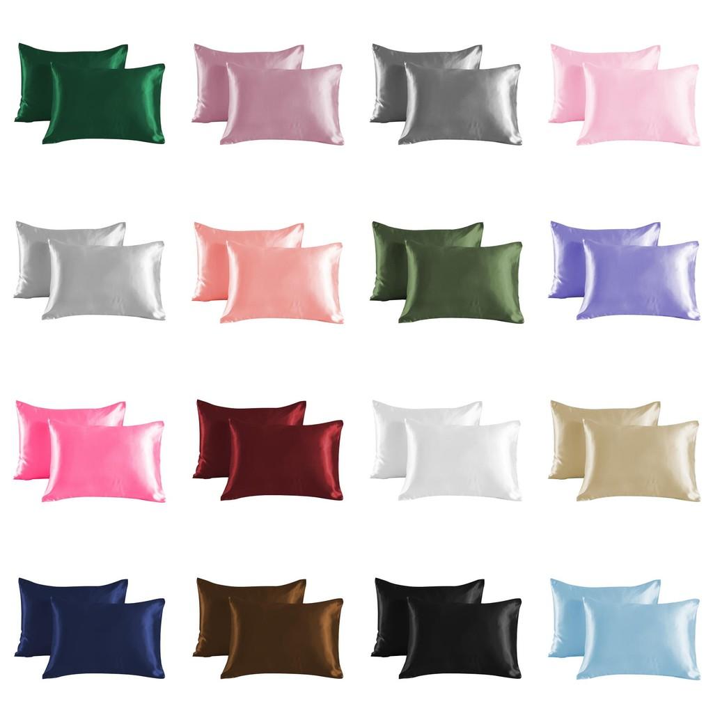 2pcs Soft Smooth Solid Color Double Sided Design Pillowcase With Hidden Zipper