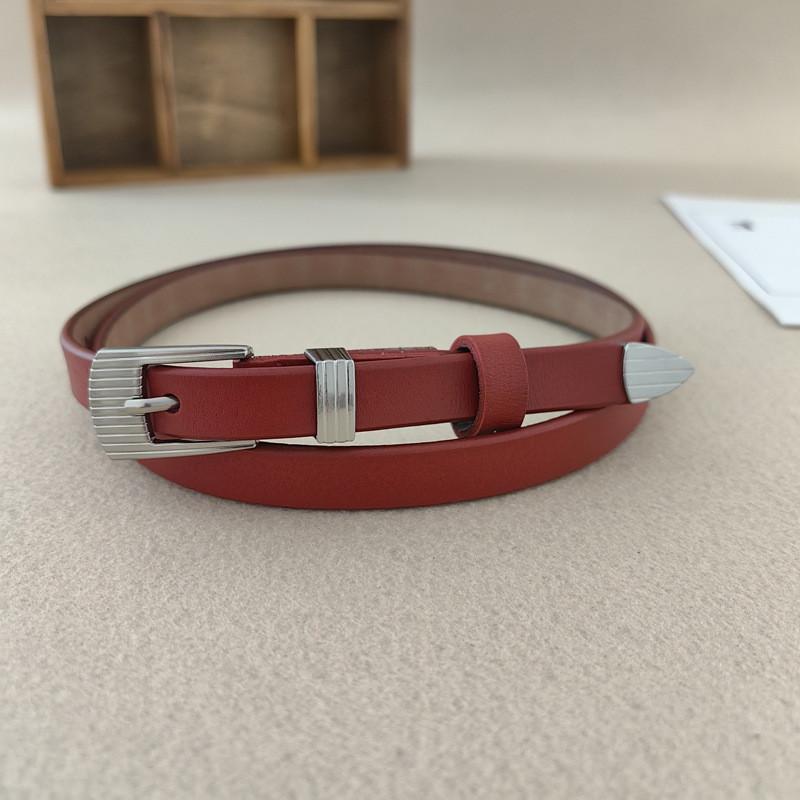 Leather Handcrafted Twolayer Thin Waistband With Metal Closure For Fashion Daily