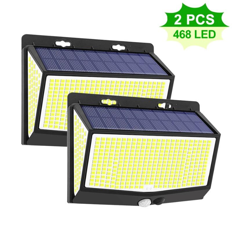 Solar Motion Lights Outdoor 468LED 3 Modes Solar Fence Lights Waterproof Solar Security Lights Yard Door Patio Garage Step 180° Lighting Angle