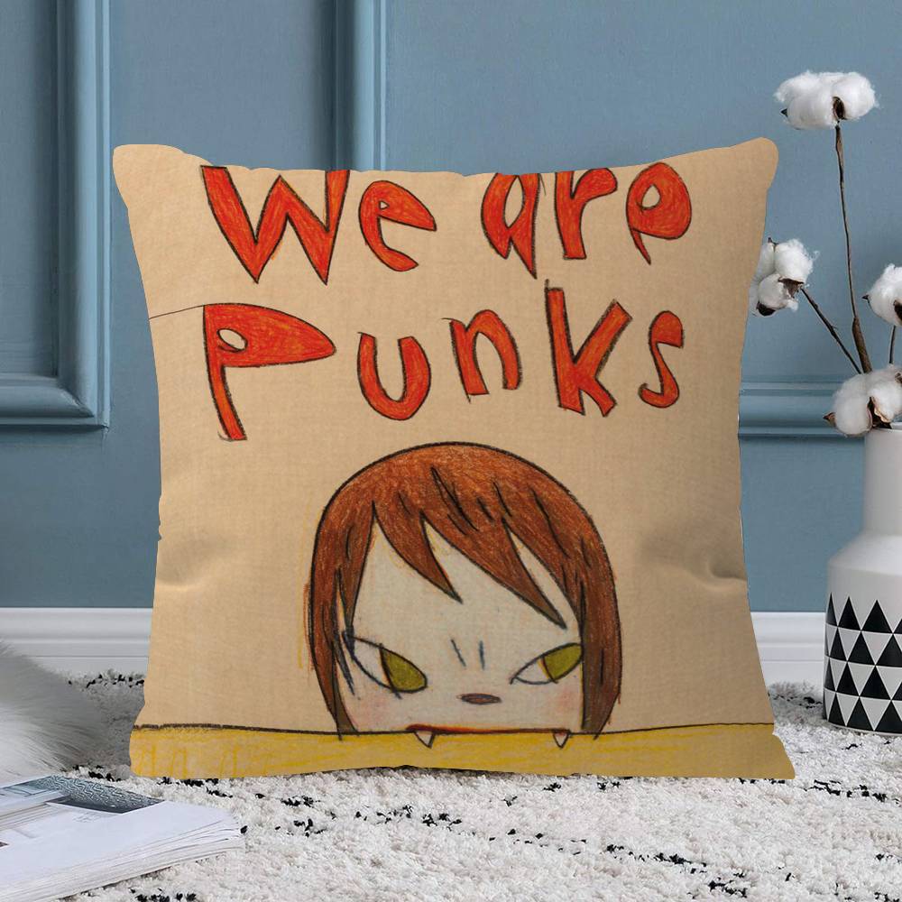 YYoshitomo Nara Art Lovely melancholy Pillow Sofa Decorative Home Doublesided Printing Short Plush Cute Cushion Cover