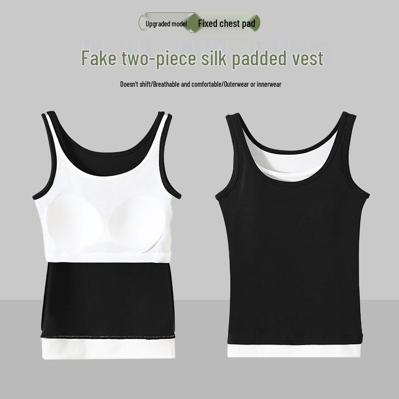 Women's Square Neck Latex Camisole with Built-in Padded Vest - Covers Underarm Fat