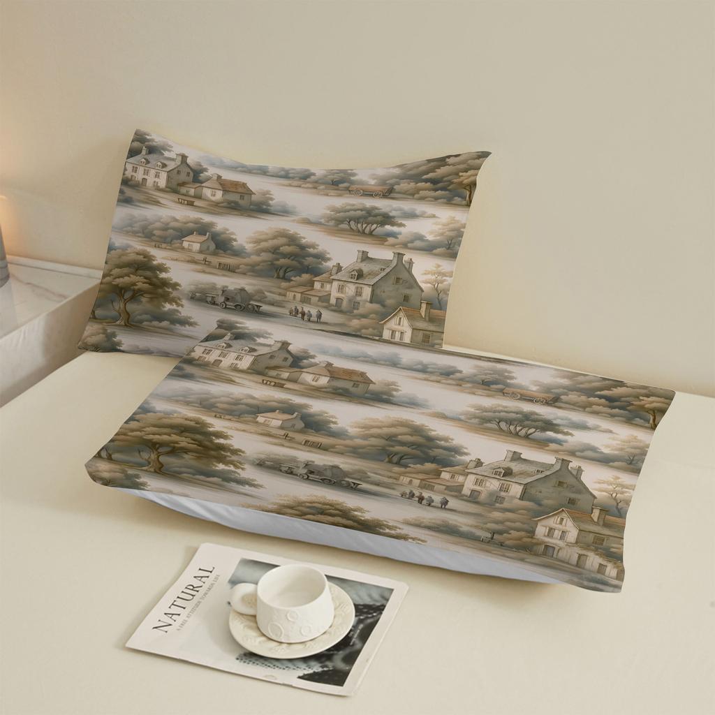 Fitted Sheet Set Chinese Classical Painting 3D Print 100% Microfiber Mattress Covers Breathable Bedding Set With 2 Pillowcases