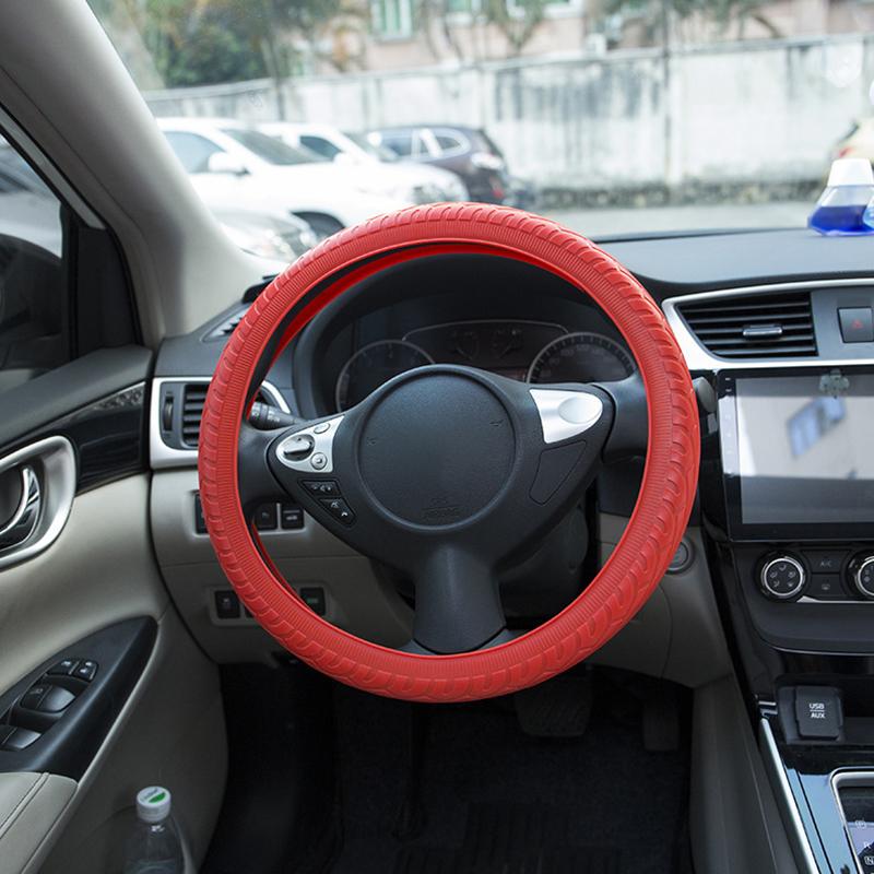 Soft Silicone Steering Wheel Cover Wear-resistant Tire Pattern Car Accessories Auto Protective Decoration Steering Wheel Cover