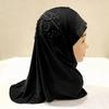 Luxury Instant Hijab Headscarf Fit 2-6 Years Old Girls Muslim Hijab Hat Islam Scarf Embroidery Rhinestone Full Cover Turban Caps