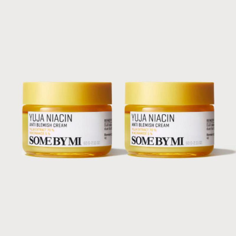 SOME BY MI Yuja Niacin Anti Blemish Cream 60g × 2 – Brightening, Dark Spot Care & Radiance Moisturizer | 1+1 Double Set