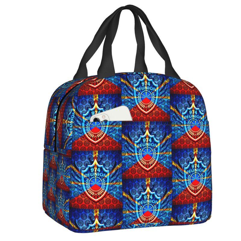 974 Reunion Island Insulated Lunch Bags for Women Maveli Coat of Arms Portable Cooler Thermal Bento Box School