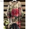 Camiseta Floral Bohemia para Mujer - Elegante Diseño Retro con Vibrante Patrón de Rosas y Hojas Casual Cuello Redondo Lavable a Máquina
