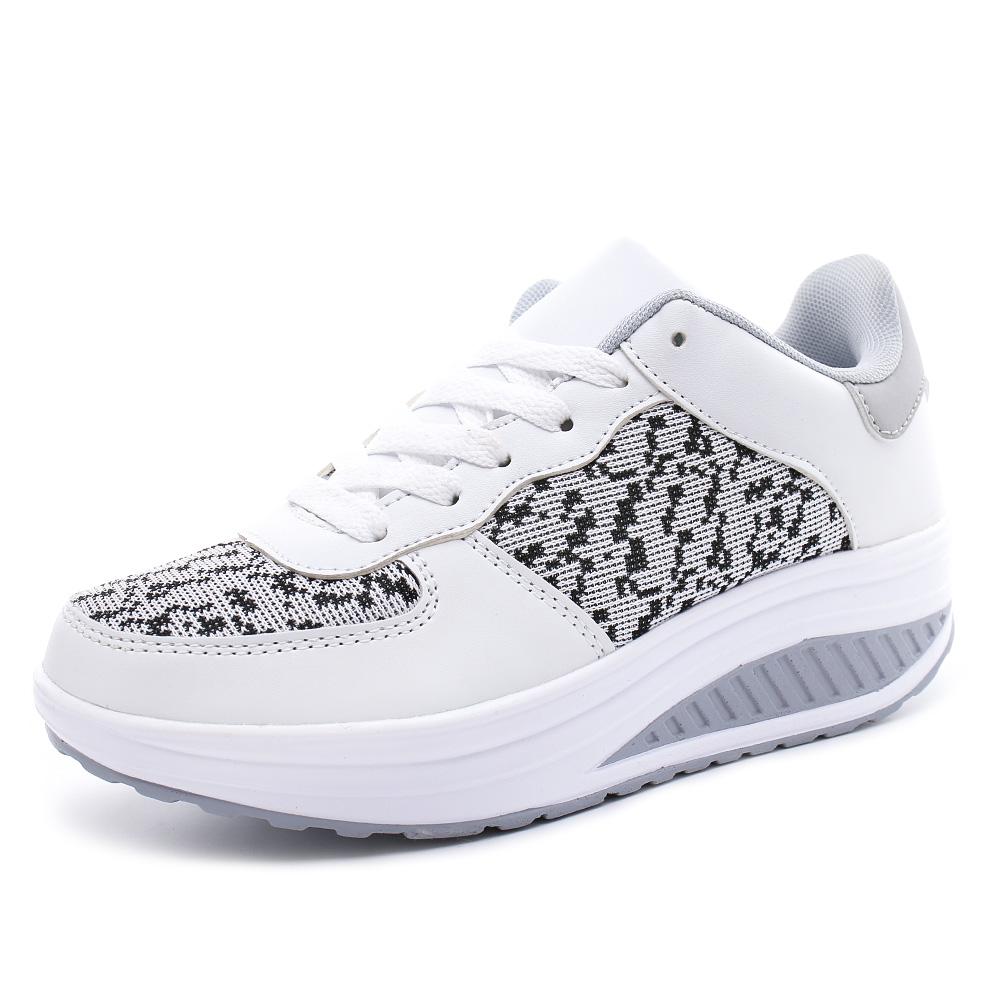 Women Thick-soled Sports Shoes PU Leather Outdoor Sneakers Non-slip Rocker Shoes Fashion Platform Shoes