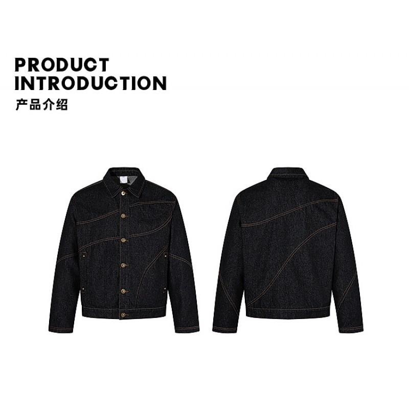 Unisex Relaxed Fit Denim Jacket Casual Outerwear Classic Straight Hem Cotton Fabric