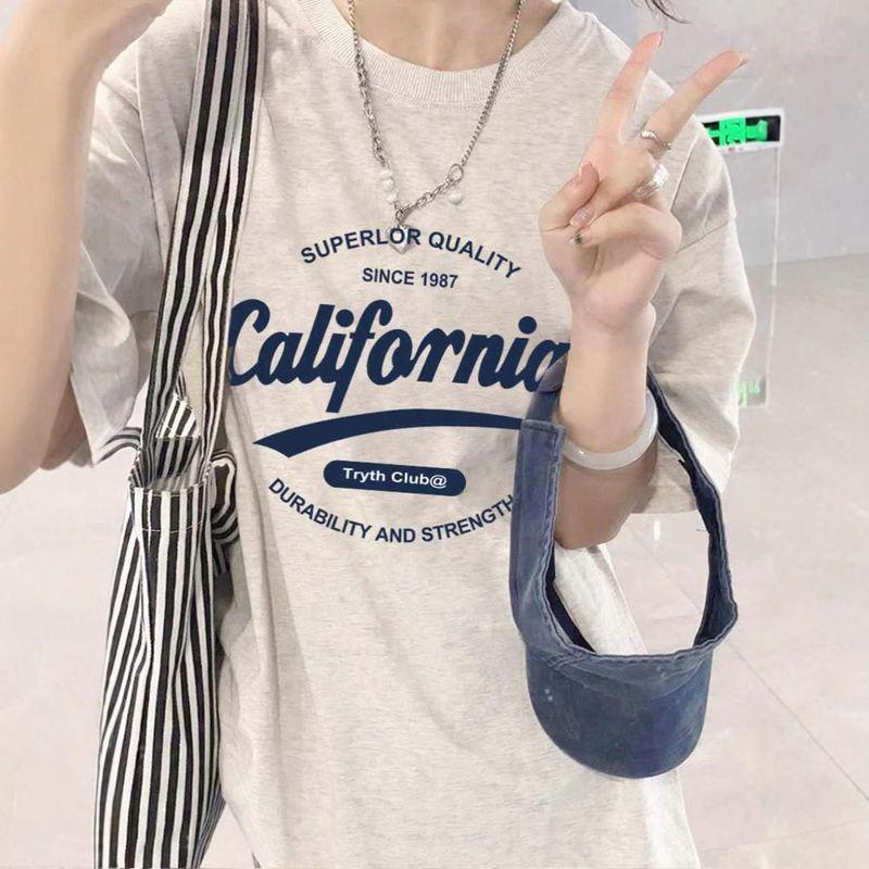 

Plus-Size Short-Sleeve T-Shirt for Women 150kg Summer Loose Fit Pure Cotton American Retro Versatile Niche Heavy-Duty White-Gray Color Flower Ash M [Recommendation 40-50kg]