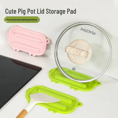 Support de couvercle de casserole et tapis d'égouttage en forme de cochon en silicone