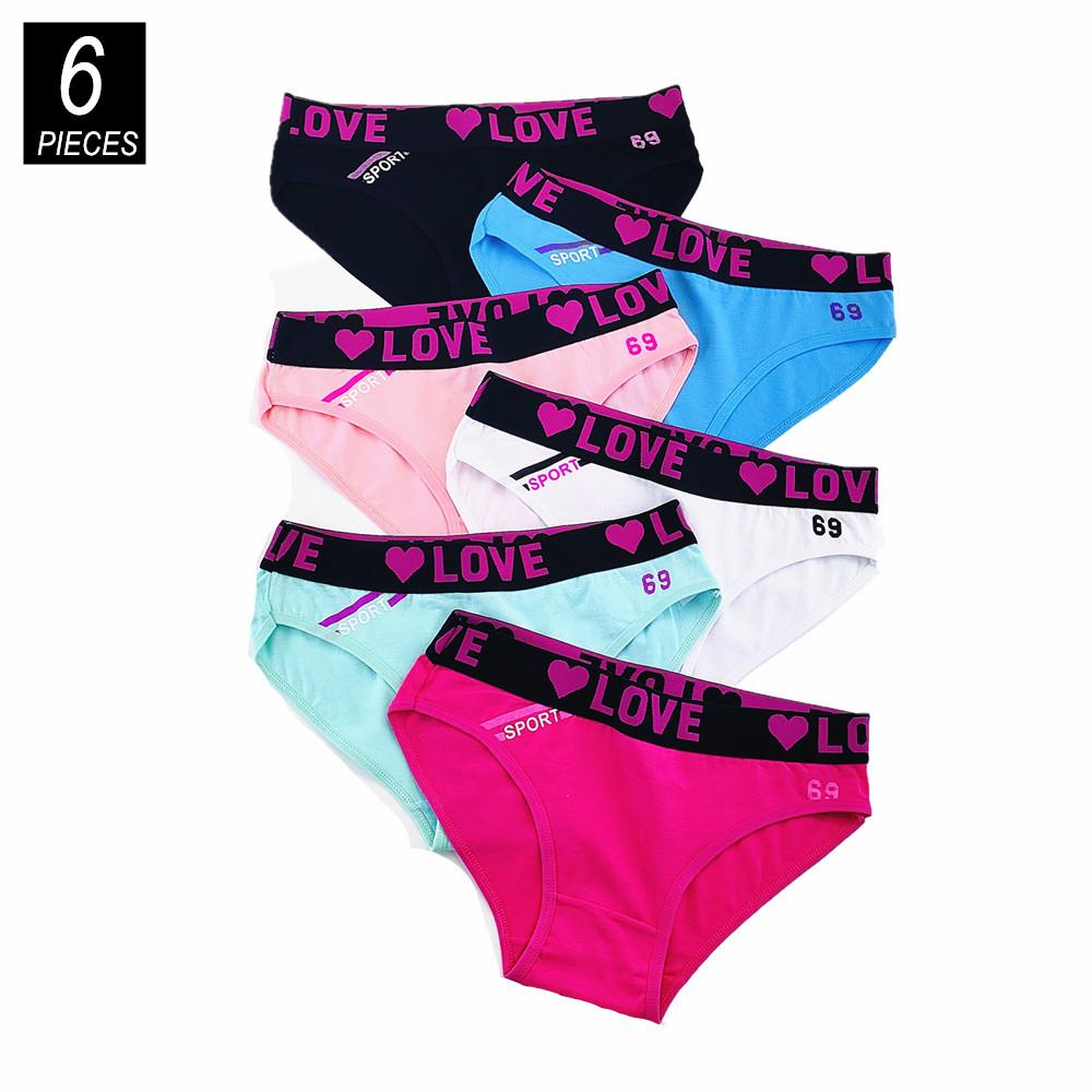 6Pcs Sweet Heart Cotton Panties Women High Quality Cute Cartoon Female Girls Briefs Breathable Mid-waist Ladies Sexy Underpants