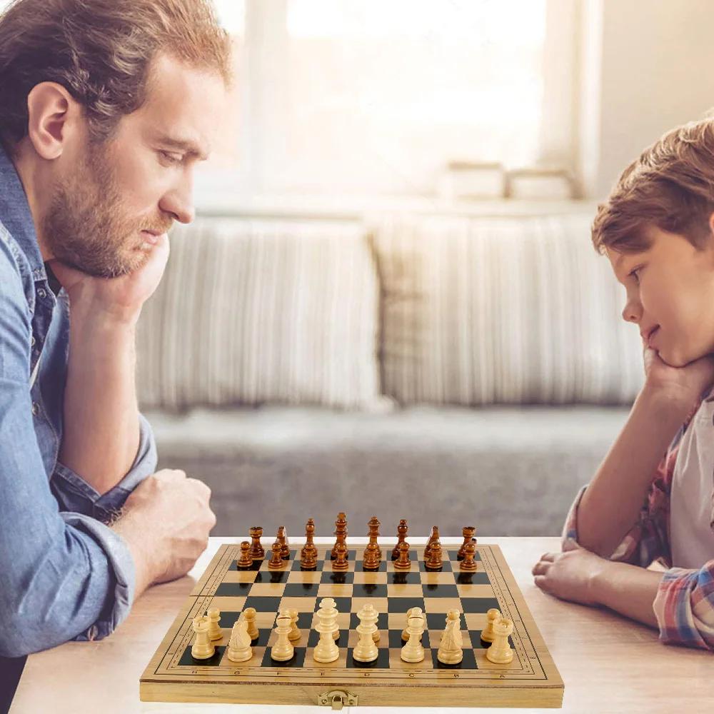 Šachová sada nemagnetická skládací přenosná šachovnice z masivu Vzdělávací hry vnitřní úložný prostor pro dospělé děti dárek rodinná hra G