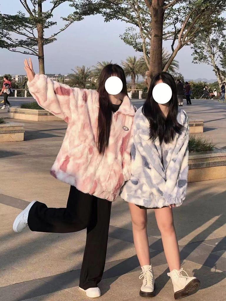 Damen Tie-Dye Doppelseitige Fleecejacke: Lässiger Stil, Lockere Passform, Reißverschluss, Stehkragen, Herbst/Winter-Mode