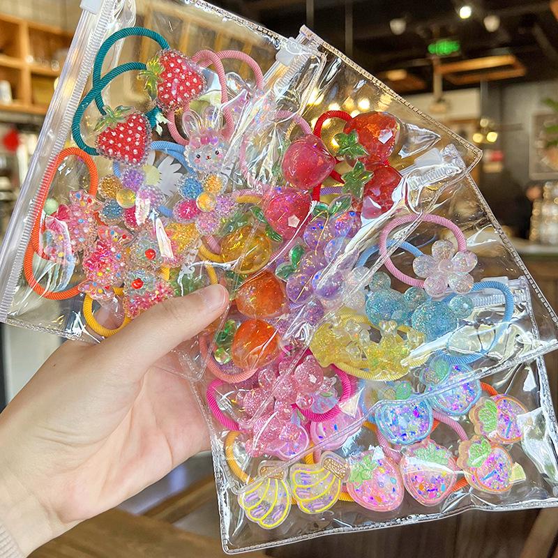 Korean Style Cartoon Hair Tie Set: Cute, High-Elastic Hair Bands for Girls - 5 Colorful Pairs
