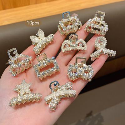 10 Imitation Pearl Rhinestone Small Grab Clips, Fashionable and Sweet Style Hair Clips Suitable for Daily Use As Hair Accessori