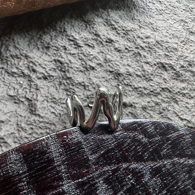European & American Retro Rock Lava Ring: Hammered Texture, INS Style, Stainless Steel, Trendy Wide Band, Adjustable for Men.