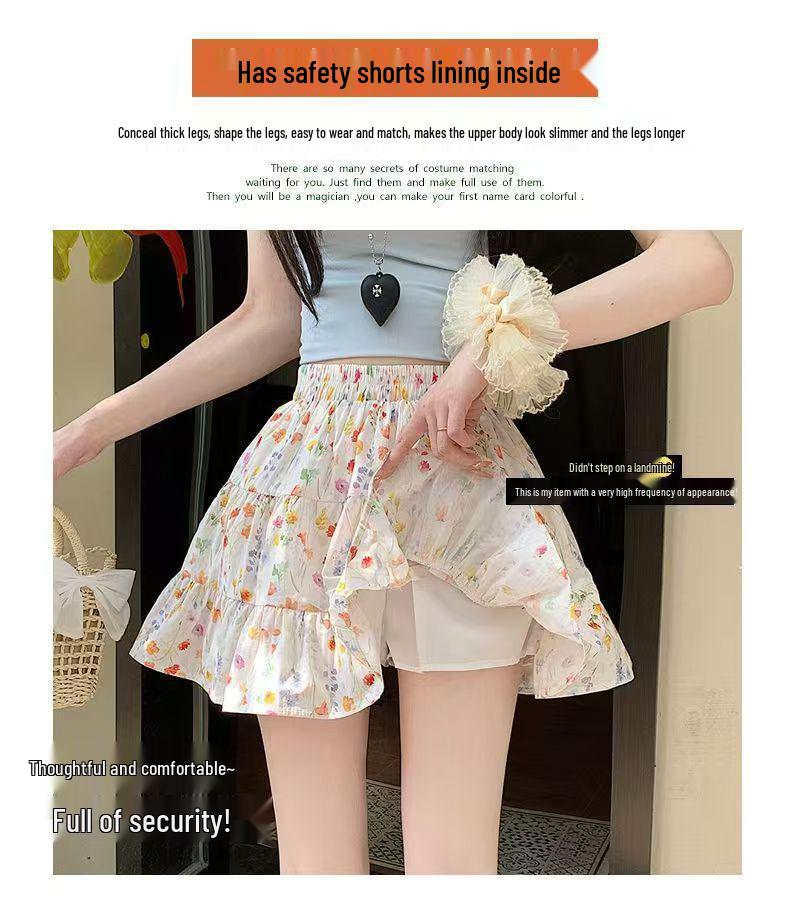 Women's Floral Print A-Line Mini Skirt - Summer High Waist, Slimming Korean Style, Sweet Pleated, Petite Layered Cake Design