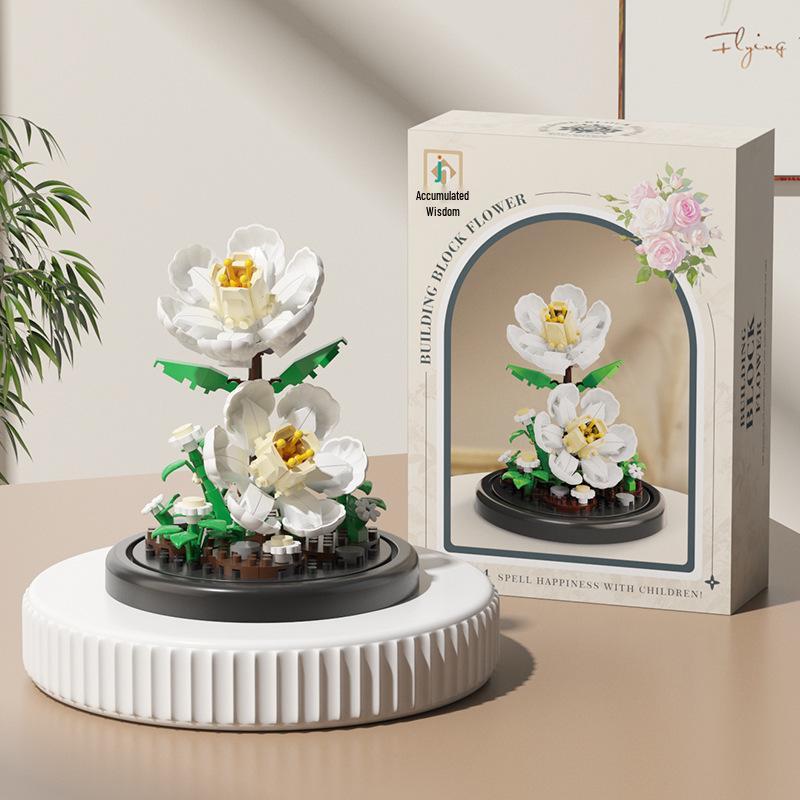Lego-kompatible Bausteine Blumentopf & Bonsai Rosen Set, Bauspielzeug Geschenk für Mädchen