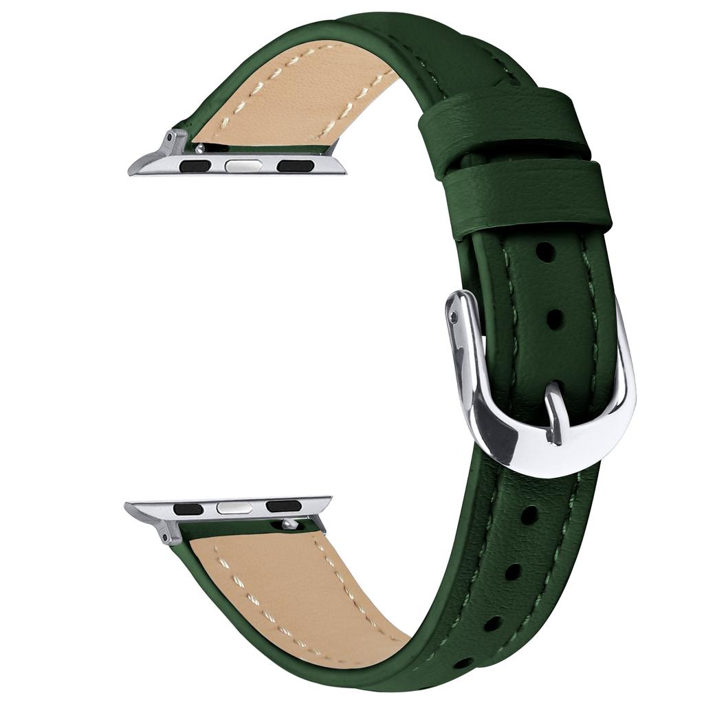 Watch Band For Apple Watch Series 10 Ultra 9 8 7 SE 6 5 4 3 2 1 46mm 49mm 45mm 44mm 42mm Genuine Cow Leather Strap with Silver Buckle