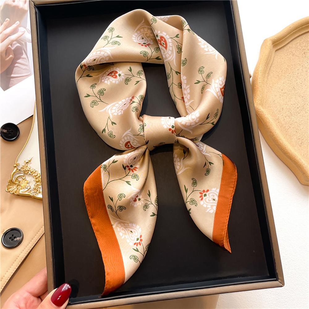 Luxury Brand Flower Print Square Scarf Women's Imitation Silk Scarf Casual Versatile Decoration Small Neck Scarf 70CMx70CM