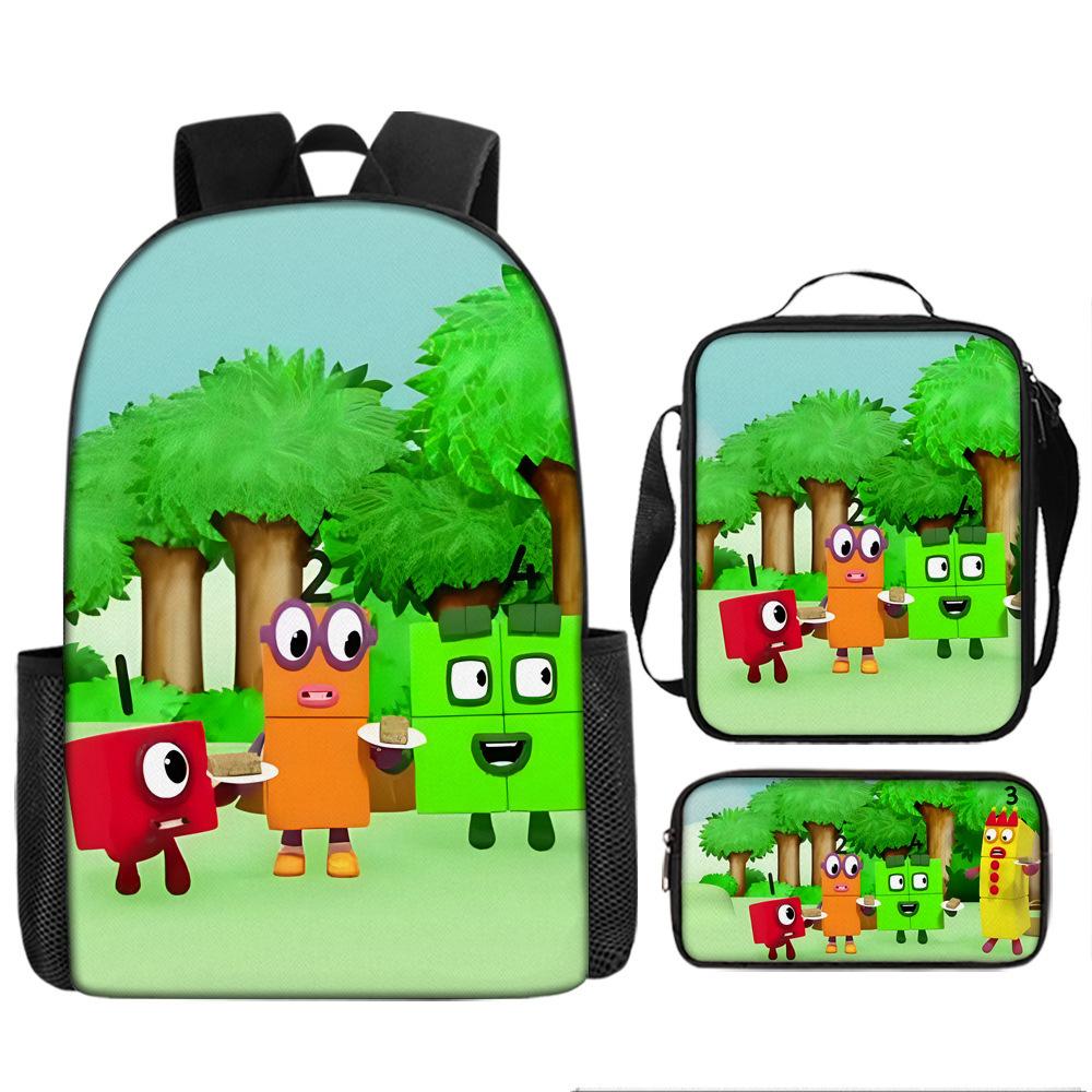 

Digital Building Block Numberblocks School Bag Large Capacity Polyester Backpack Satchel Bag Pencil Bag Backpack Three-Piece Set Backpack