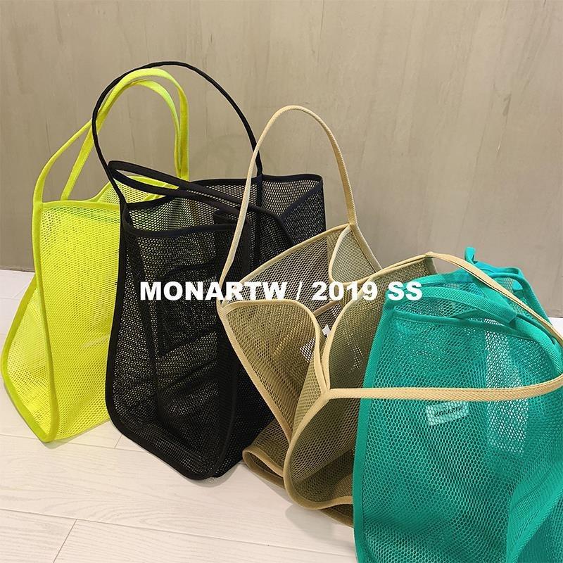 

2 New wind transparent mesh yarn shoulder satchel fashion lightweight shopping bag portable messenger жёлтый
