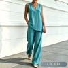 QICED Women's Fashion Casual Sleeveless V Neck Pants Suits Casual Chic