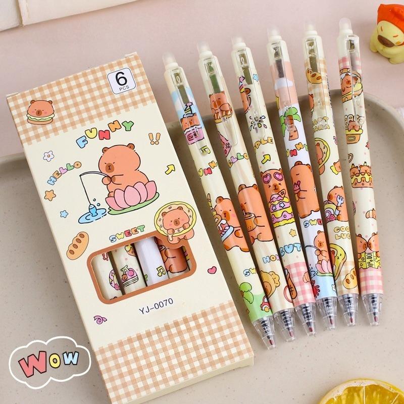 12Pcs(4 Sets) Capybara Press Erasable Gel Pen for School Students Cute Rub Easy Rub Hot Erasable Neutral Pen 0.5mm