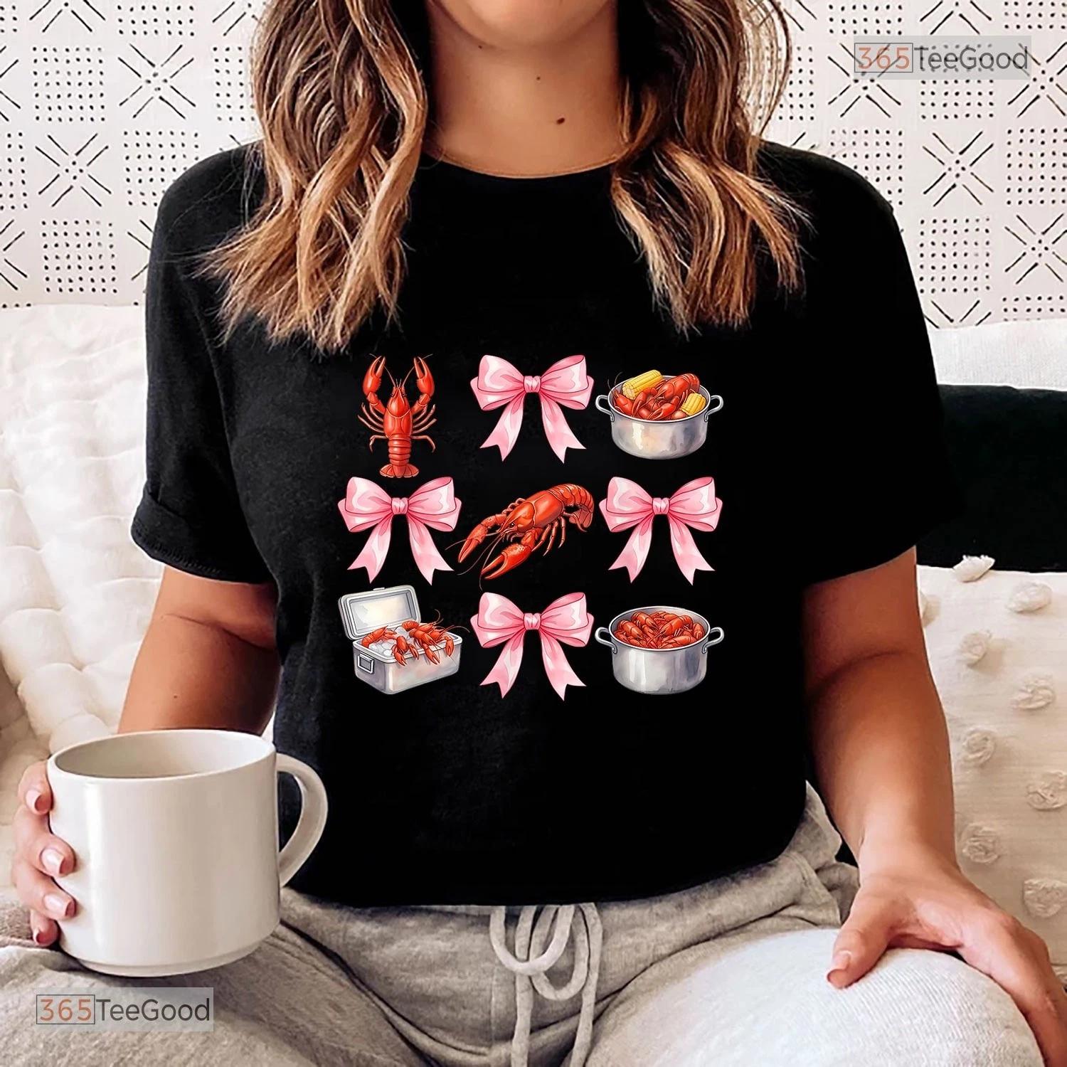 

Coquette Bow Crawfish Boil Tee - Y2K Aesthetic Funny Seafood Festival Shirt XL